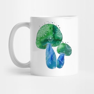 Blue and Green Primitive Mushrooms Mug